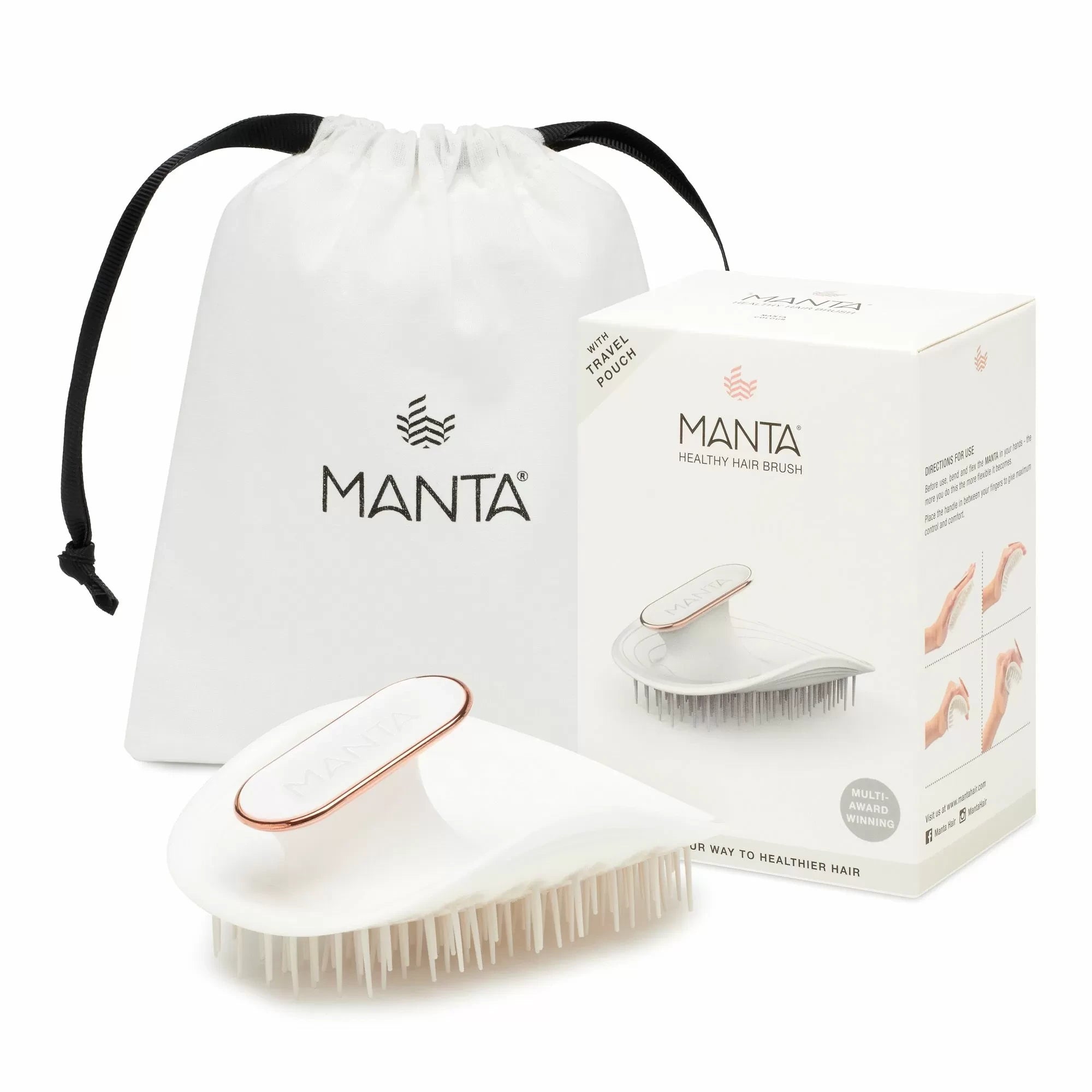 Manta Healthy Hair Brush - White/Rose Gold